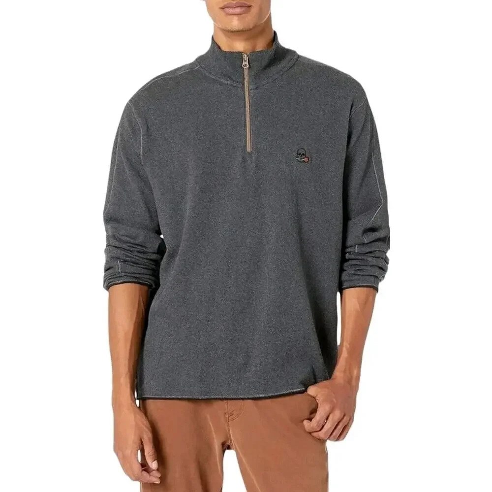 Robert Graham Mens Skull Rose Logo Half Zip Pullover Sweater‎ Sz Large Charcoal